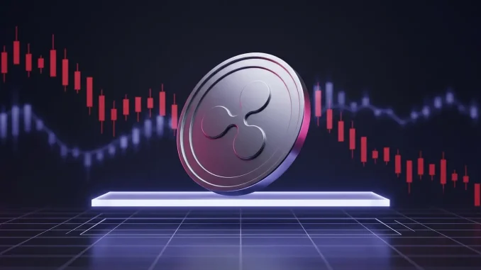 Unmarked crypto coin descending toward support amid bearish market signals and indigo-magenta trading visuals