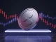 Unmarked crypto coin descending toward support amid bearish market signals and indigo-magenta trading visuals