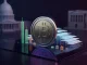 Bitcoin coin above collapsing derivatives layers, symbolizing falling leverage ahead of major market catalysts