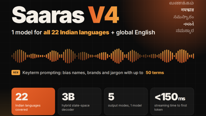 Sarvam AI Releases Saaras V4: A Speech-to-Text Model for All 22 Indian Languages and Global English